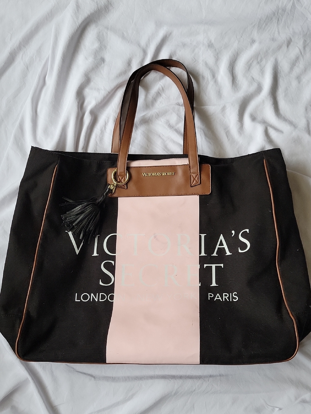 Victoria's Secret Black & Pink Canvas Tote Bag